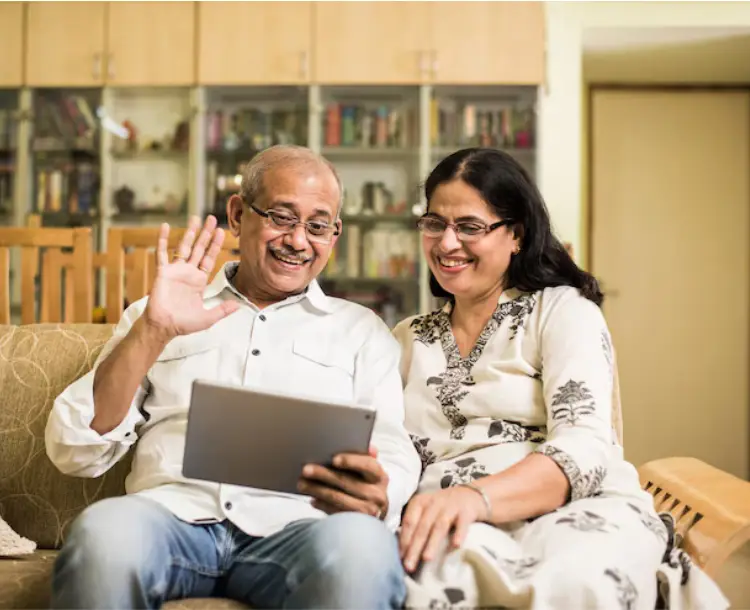 Older adult using video call to stay socially connected